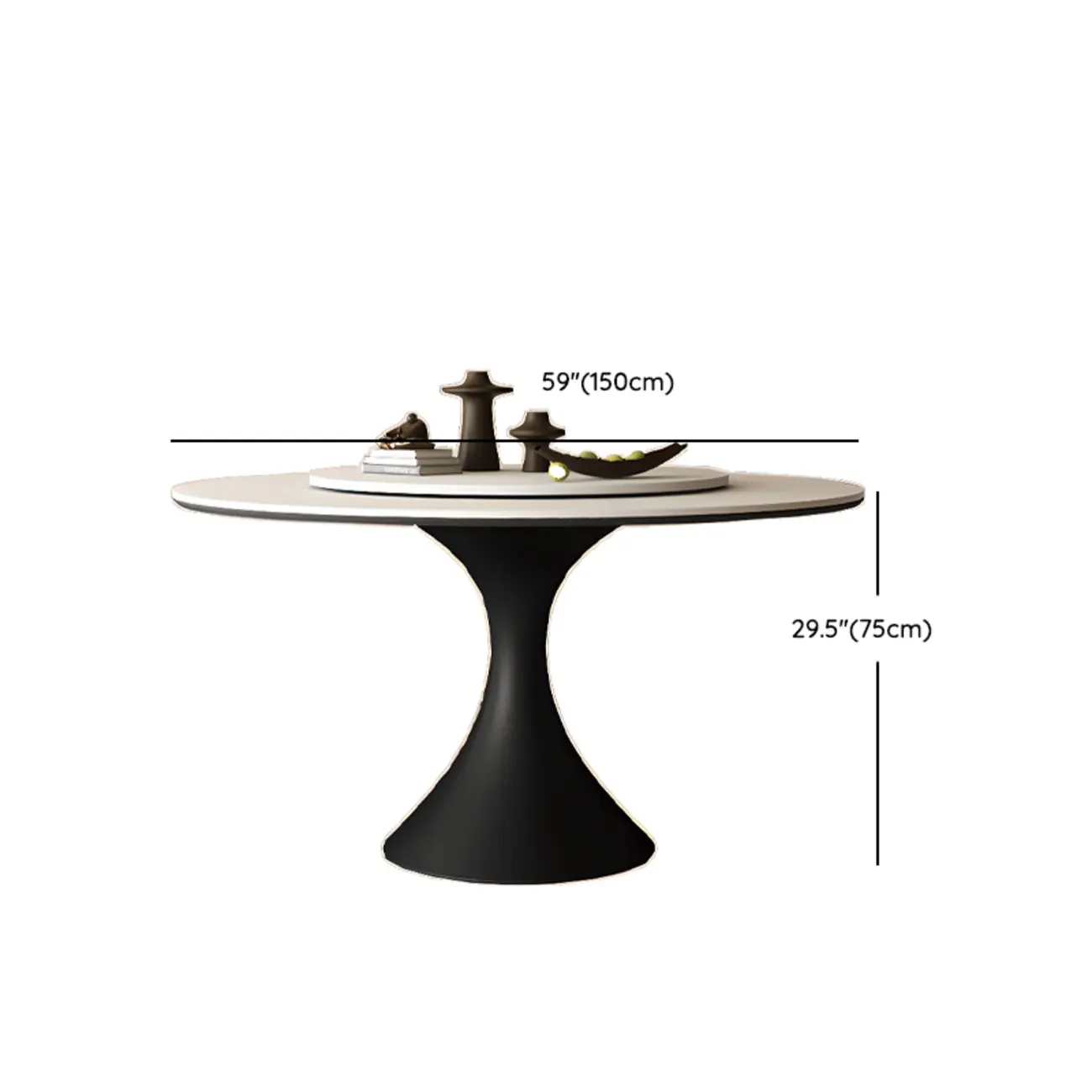 Modern Black Pedestal White Stone Top Round Dining Table Image - 19 | homeyfad