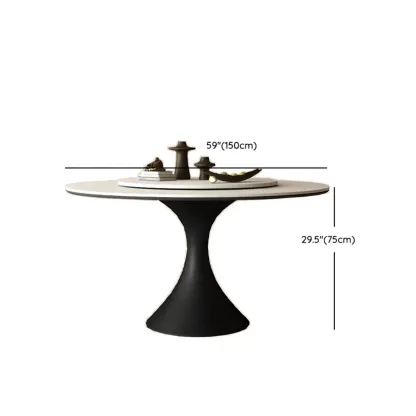 Modern Black Pedestal White Stone Top Round Dining Table Image - 19