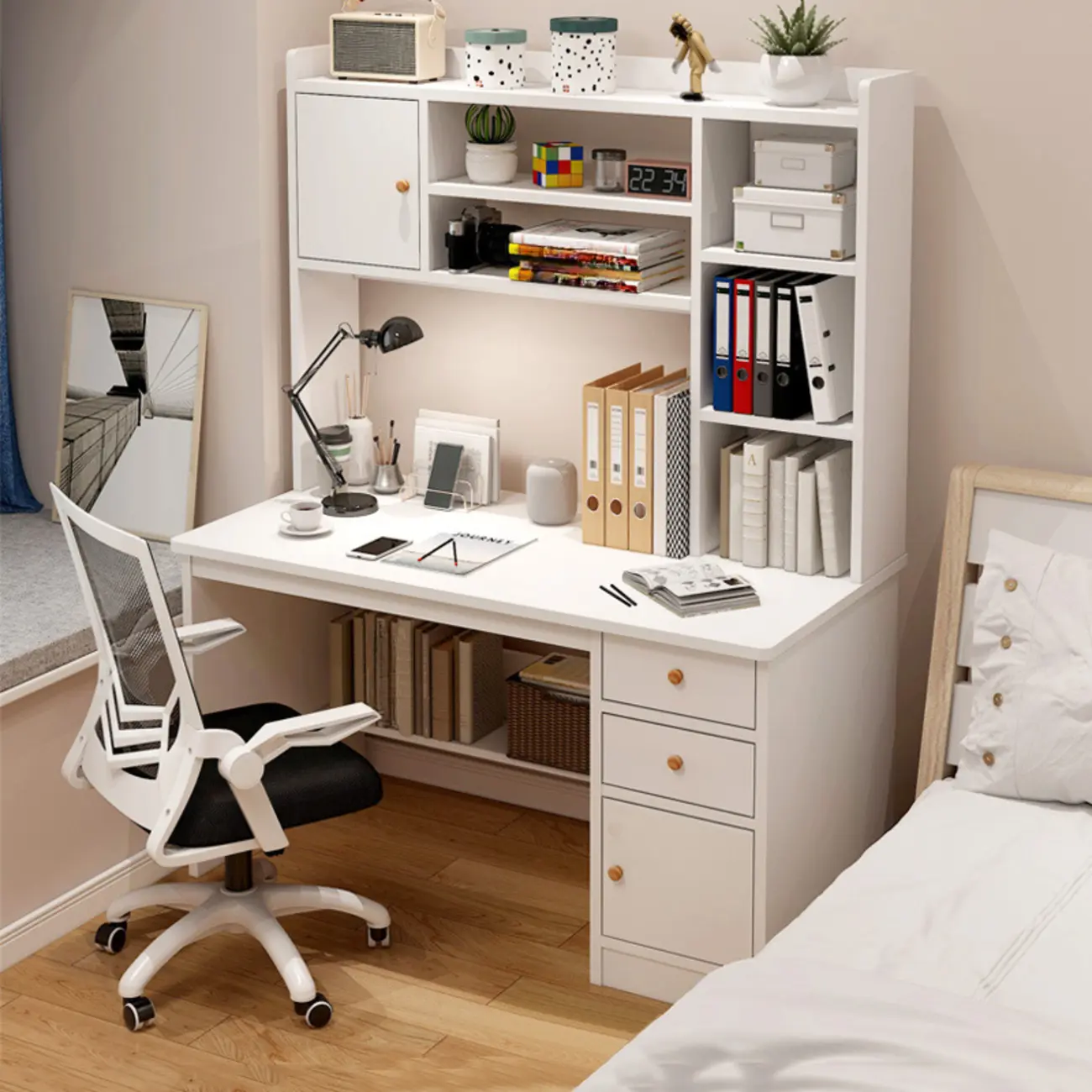 47"L Modern White Wooden Compact Storage Office Desk Image - 1 | homeyfad
