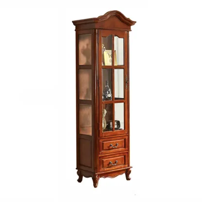 Antique Nut-Brown Wooden Glass Display Storage Cabinet Image - 3