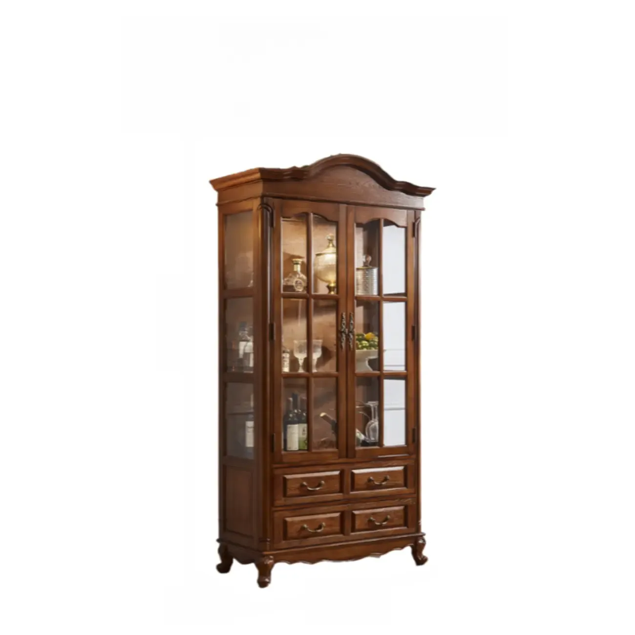 Antique Nut-Brown Wooden Glass Display Storage Cabinet Image - 6