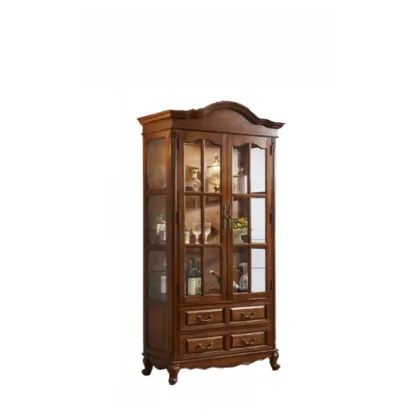 Antique Nut-Brown Wooden Glass Display Storage Cabinet Image - 6