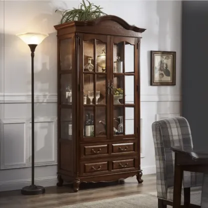 Antique Nut-Brown Wooden Glass Display Storage Cabinet Image - 7