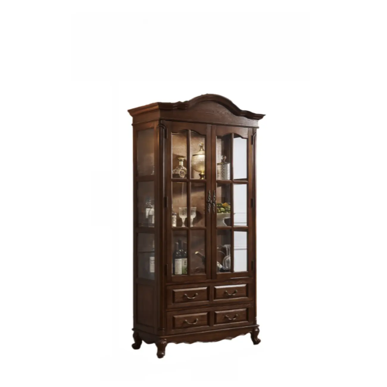 Antique Nut-Brown Wooden Glass Display Storage Cabinet Image - 8 | homeyfad