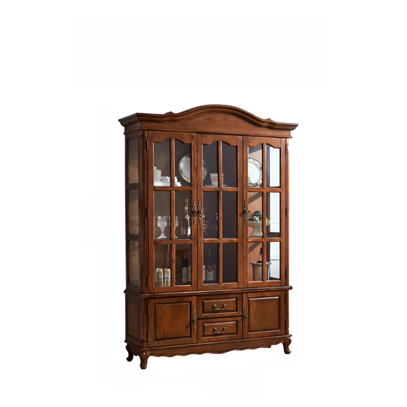 Antique Nut-Brown Wooden Glass Display Storage Cabinet Image - 9 | homeyfad