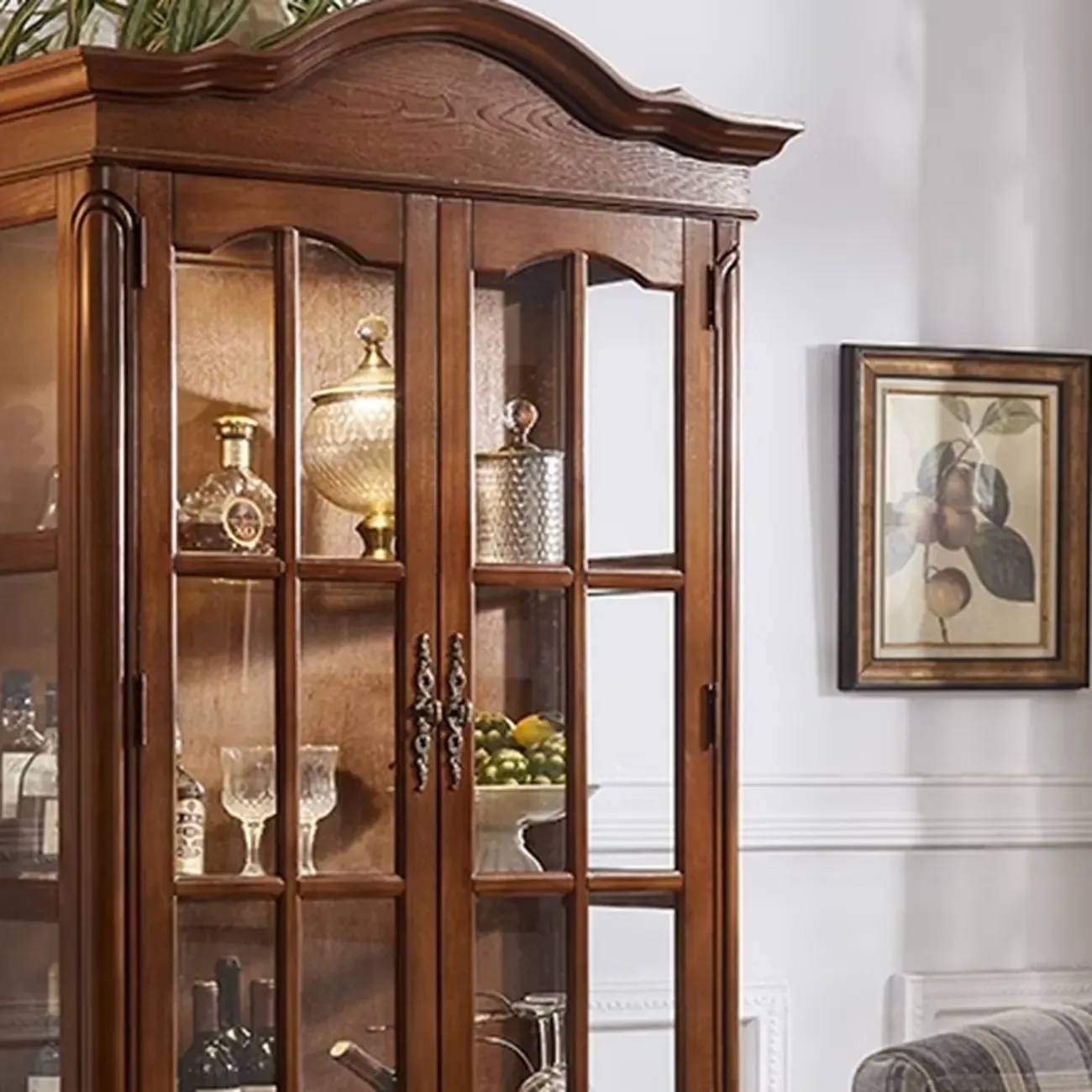 Antique Nut-Brown Wooden Glass Display Storage Cabinet Image - 10