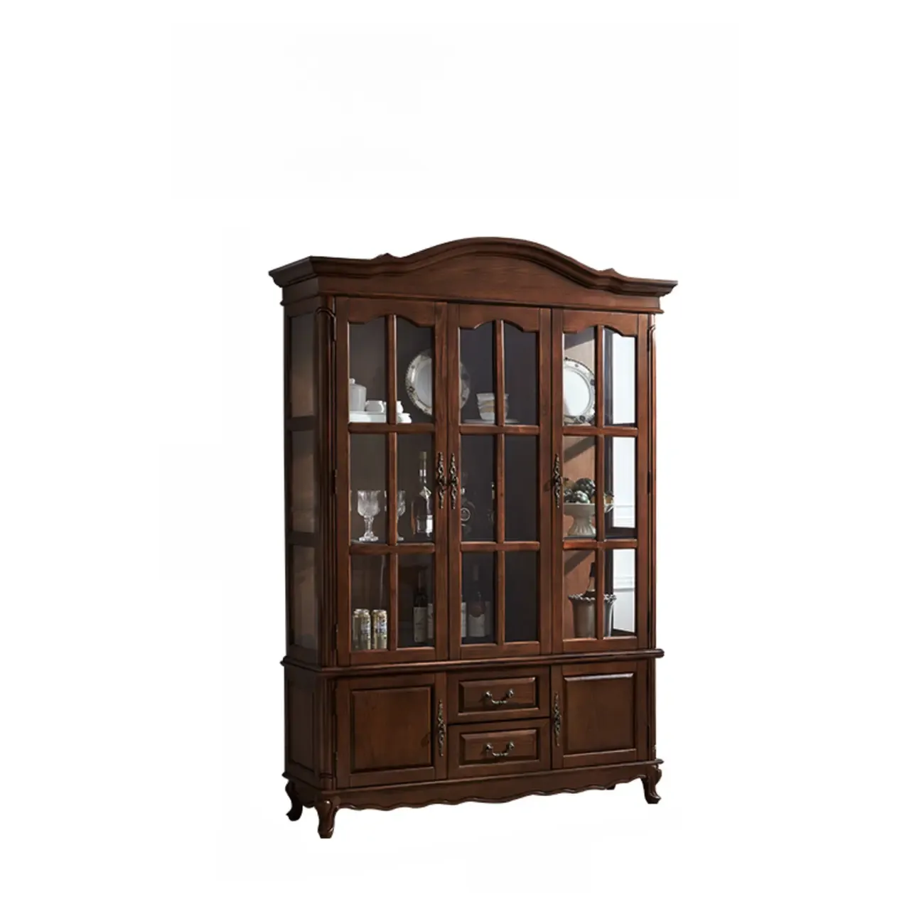 Antique Nut-Brown Wooden Glass Display Storage Cabinet Image - 11