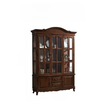 Antique Nut-Brown Wooden Glass Display Storage Cabinet Image - 11