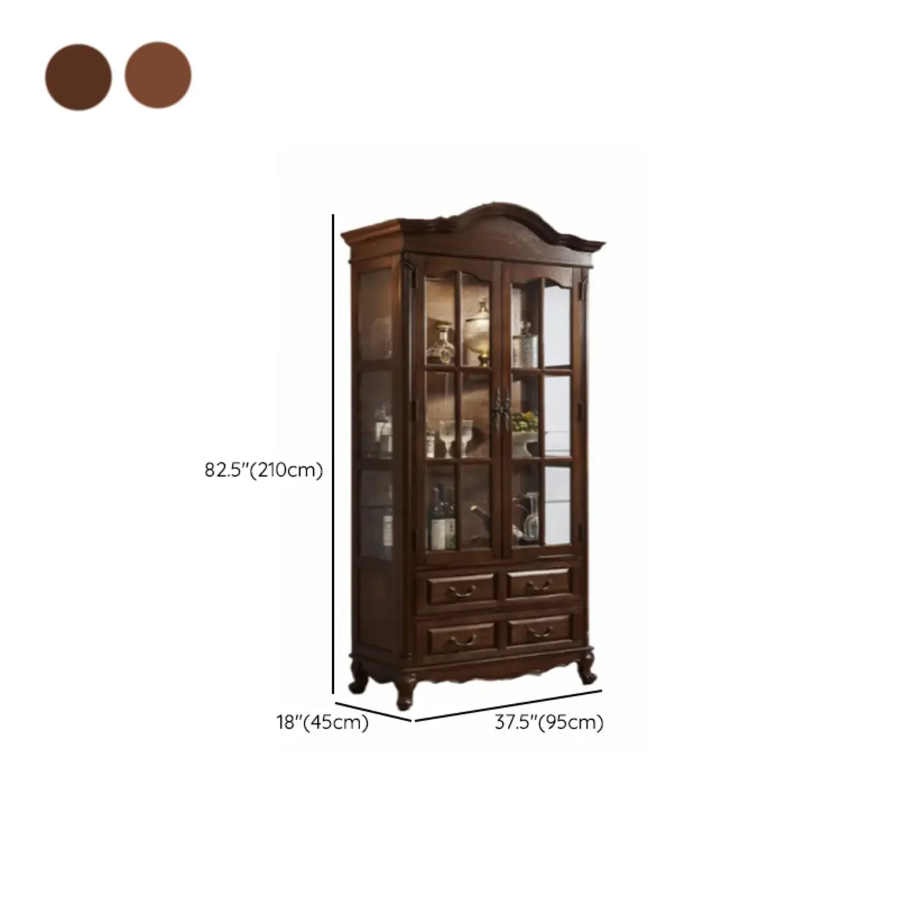 Antique Nut-Brown Wooden Glass Display Storage Cabinet Image - 15 | homeyfad