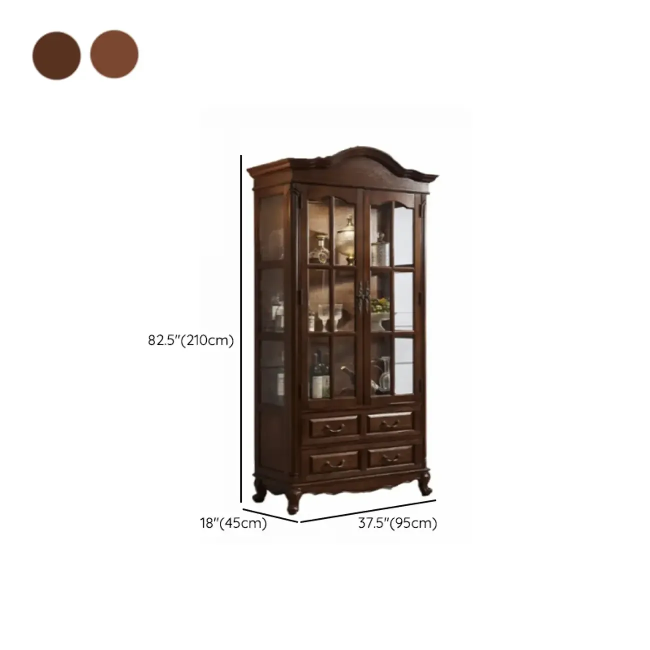 Antique Nut-Brown Wooden Glass Display Storage Cabinet Image - 15