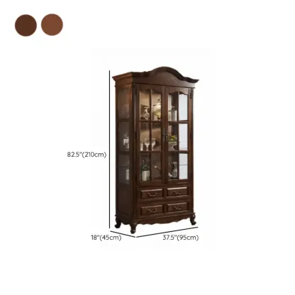 Antique Nut-Brown Wooden Glass Display Storage Cabinet Image - 15