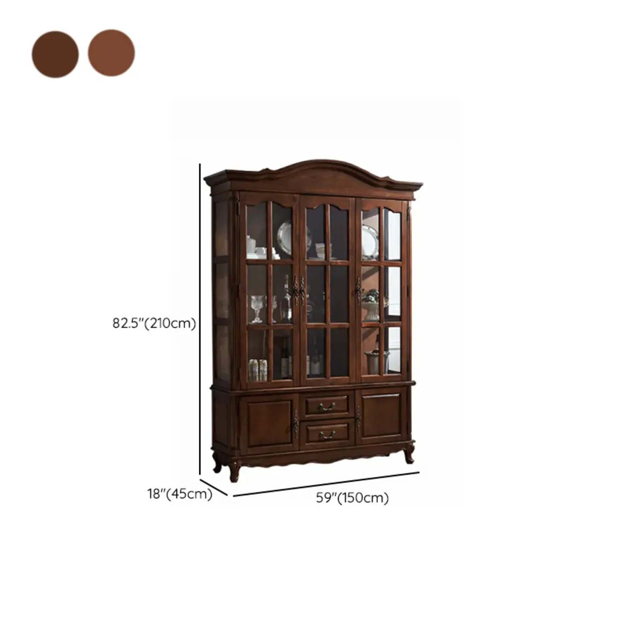 Antique Nut-Brown Wooden Glass Display Storage Cabinet Image - 16 | homeyfad