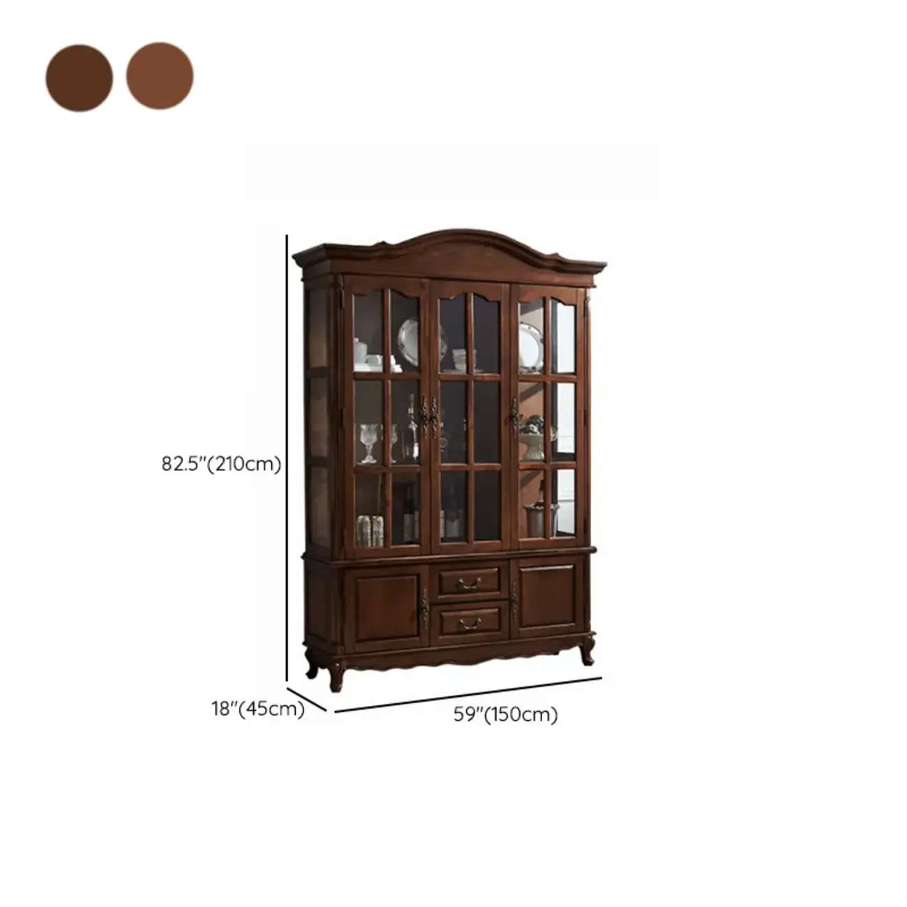 Antique Nut-Brown Wooden Glass Display Storage Cabinet Image - 16