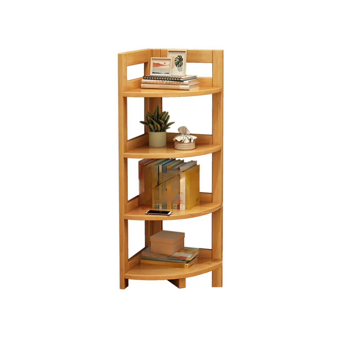 Narrow 4-Tier 	Nut-Brown Wood Corner Bookcase Image - 5 | homeyfad
