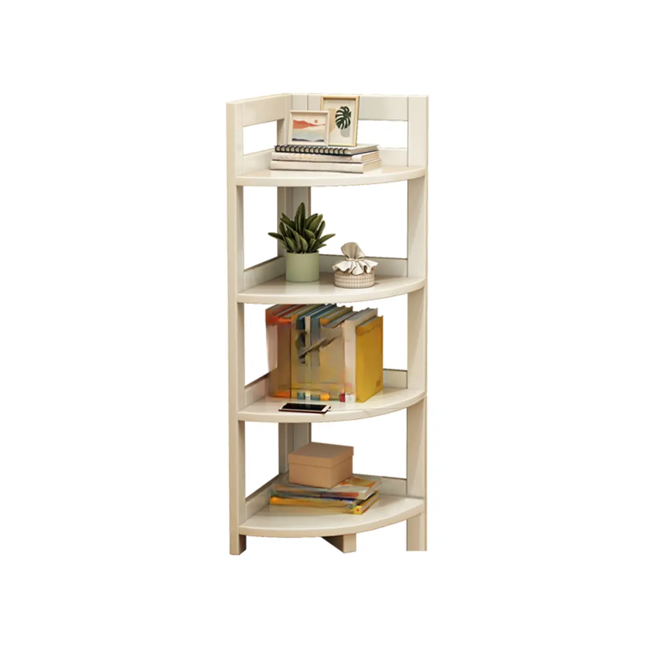 Narrow 4-Tier 	Nut-Brown Wood Corner Bookcase Image - 7 | homeyfad