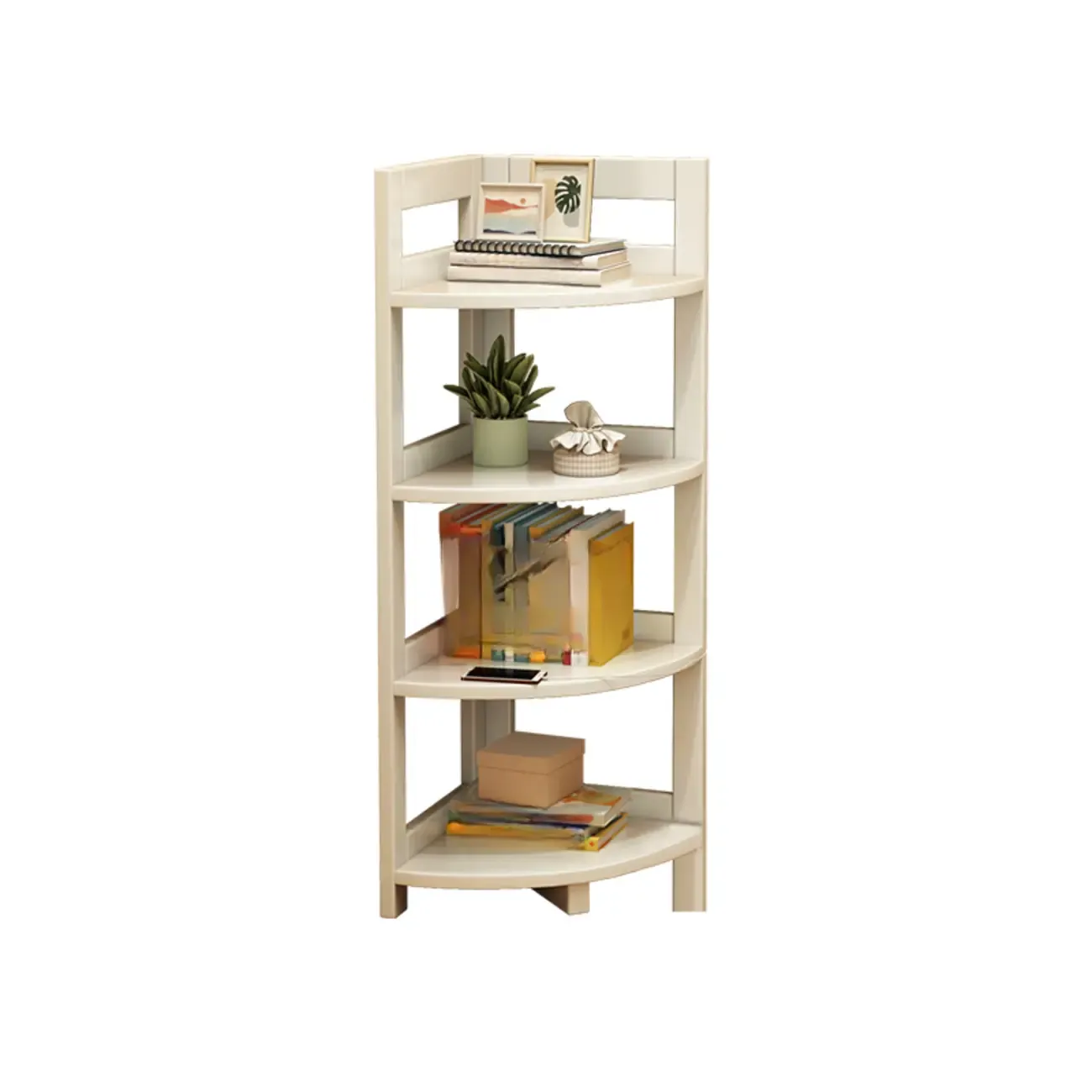 Narrow 4-Tier 	Nut-Brown Wood Corner Bookcase Image - 7