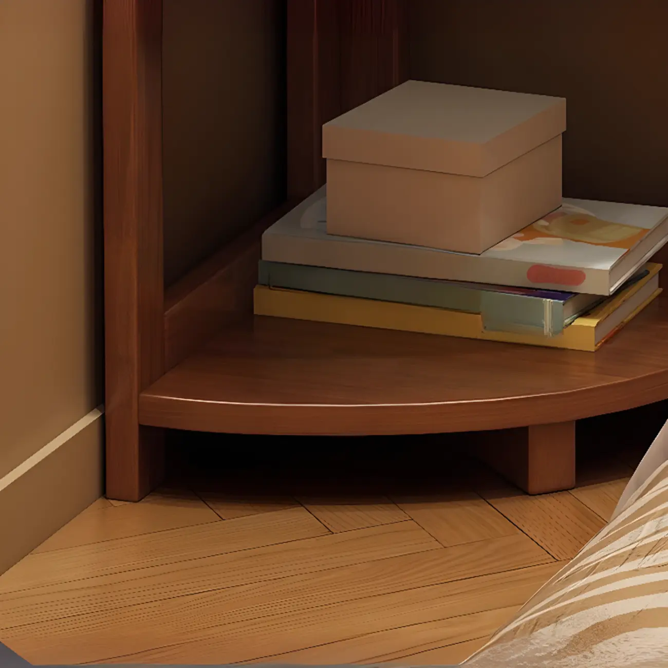 Narrow 4-Tier 	Nut-Brown Wood Corner Bookcase Image - 8 | homeyfad