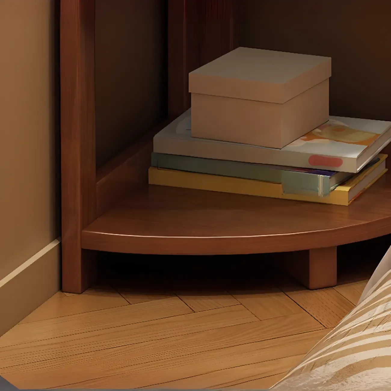 Narrow 4-Tier 	Nut-Brown Wood Corner Bookcase Image - 8