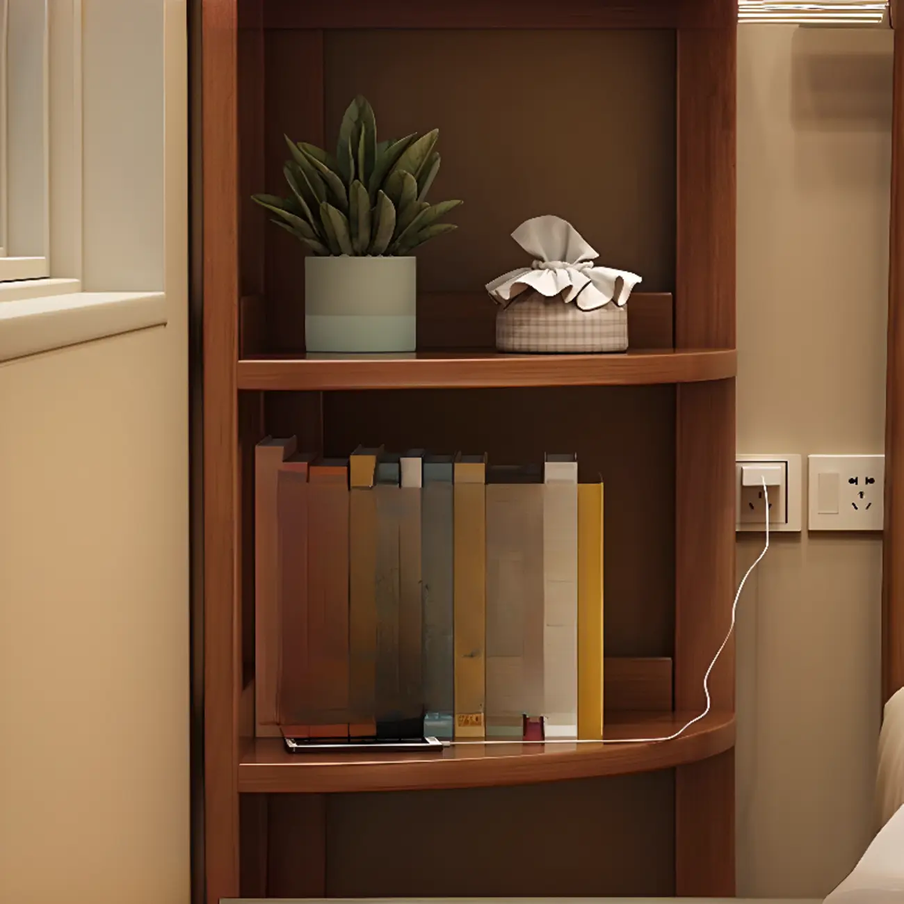 Narrow 4-Tier 	Nut-Brown Wood Corner Bookcase Image - 10 | homeyfad