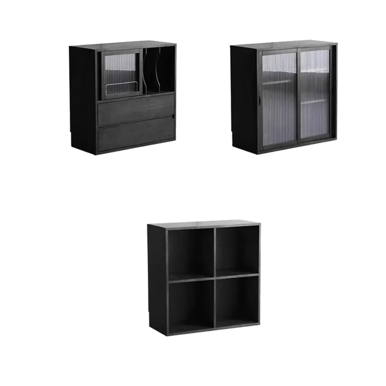 Black Short Cube Wood Bookshelf with Drawers Cabinet Image - 11