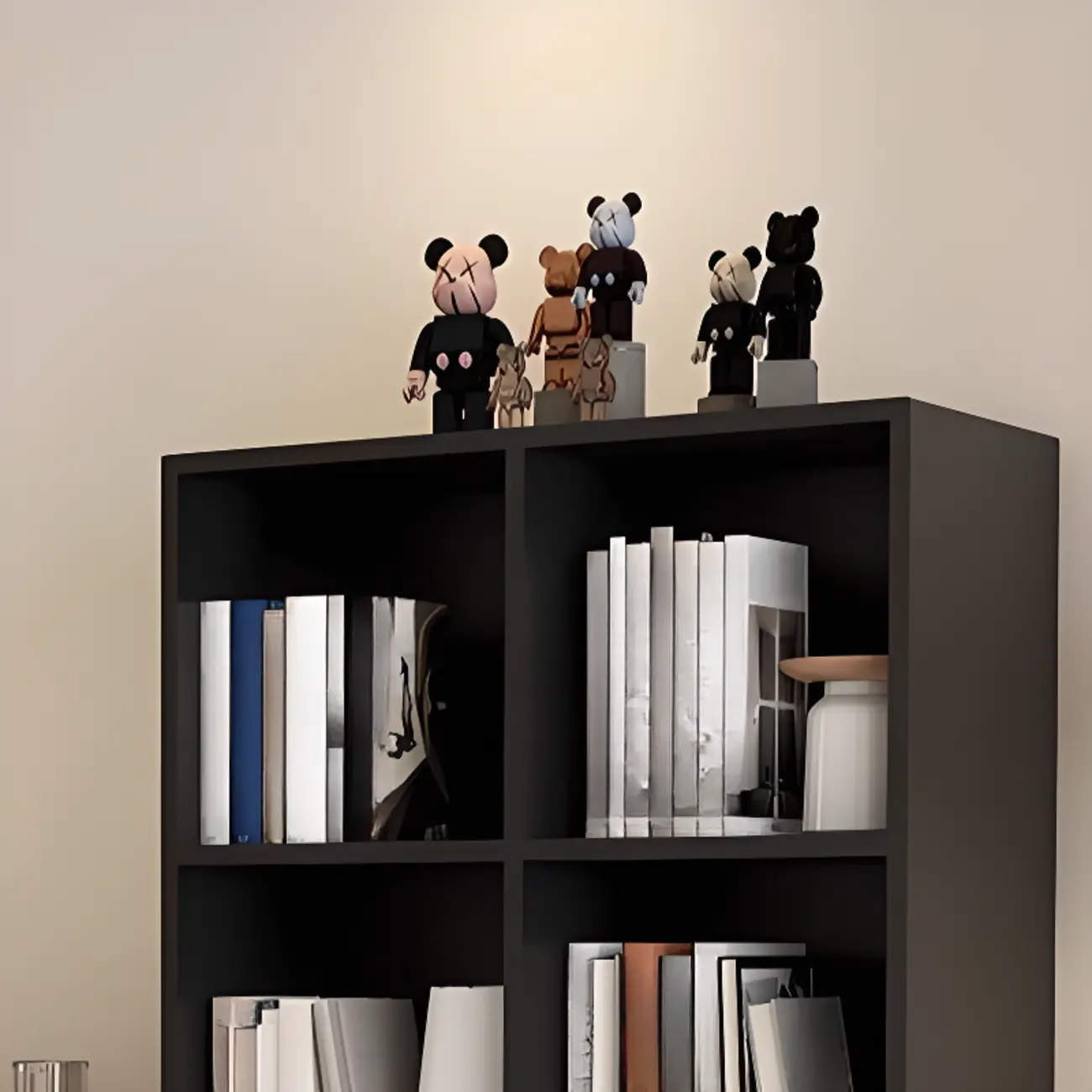 Black Short Cube Wood Bookshelf with Drawers Cabinet Image - 5 | homeyfad