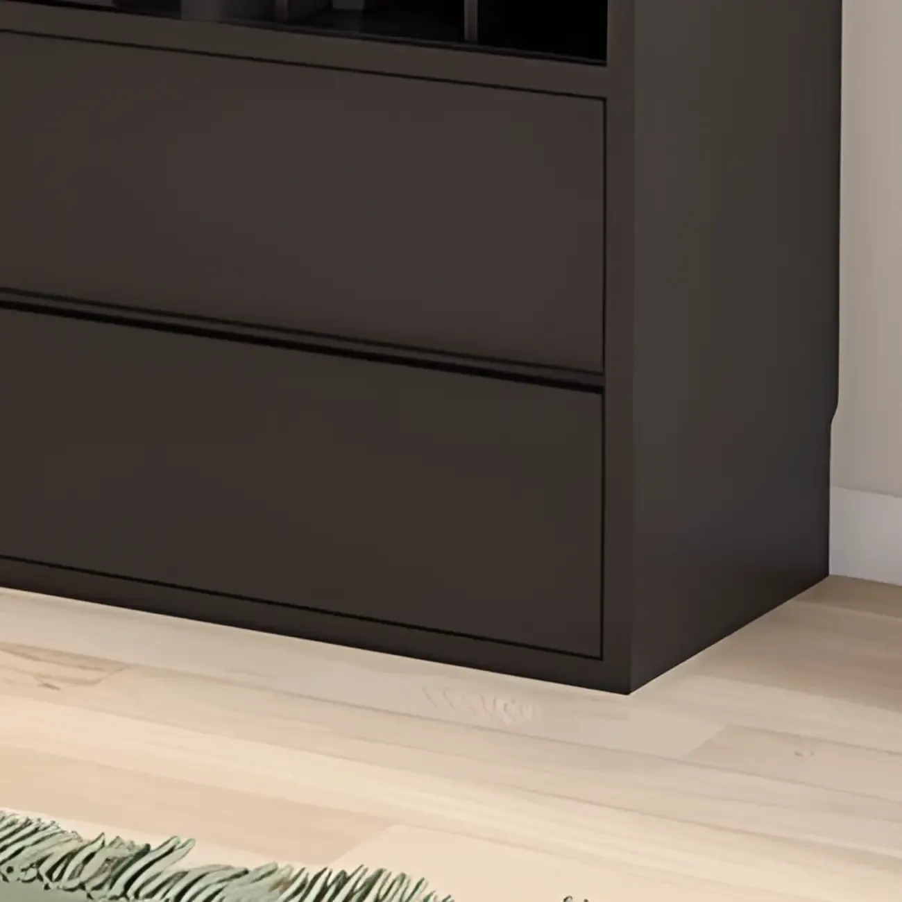 Black Short Cube Wood Bookshelf with Drawers Cabinet Image - 6