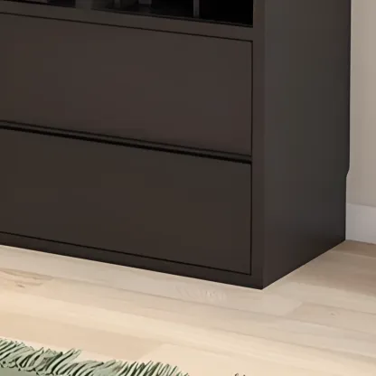 Black Short Cube Wood Bookshelf with Drawers Cabinet Image - 6