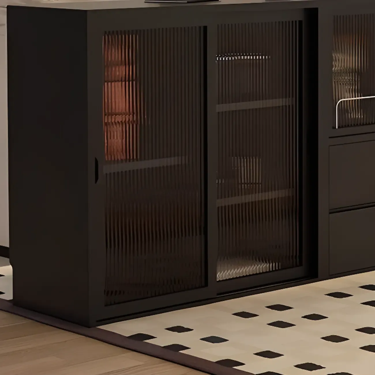 Black Short Cube Wood Bookshelf with Drawers Cabinet Image - 7