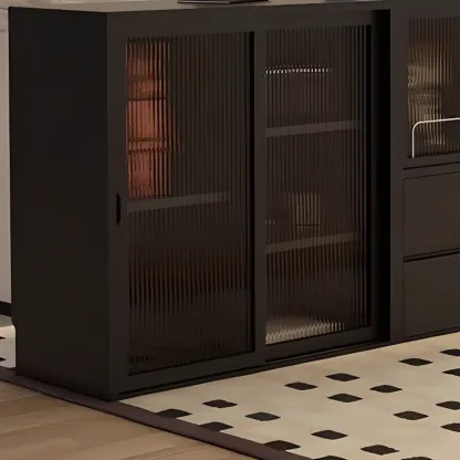 Black Short Cube Wood Bookshelf with Drawers Cabinet Image - 7