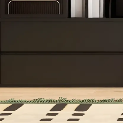 Black Short Cube Wood Bookshelf with Drawers Cabinet Image - 10