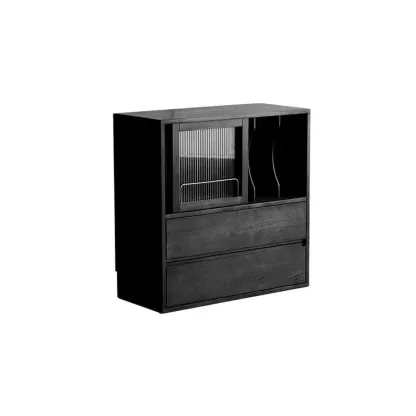 Black Short Cube Wood Bookshelf with Drawers Cabinet Image - 17