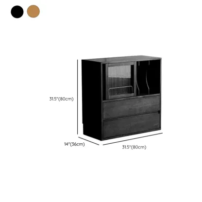 Black Short Cube Wood Bookshelf with Drawers Cabinet Image - 19