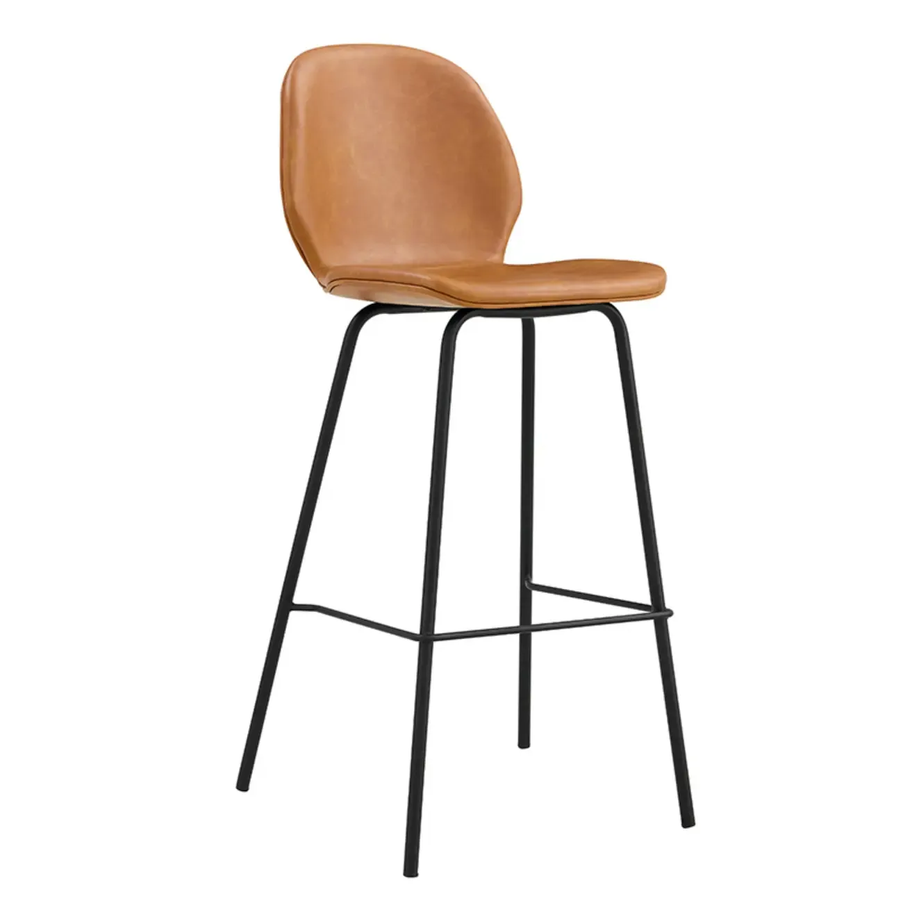 Modern Metal Frame Leather Saddle Bar Stool with Wingback Image - 12