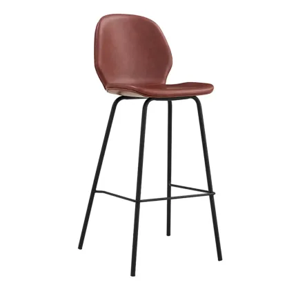 Modern Metal Frame Leather Saddle Bar Stool with Wingback Image - 14