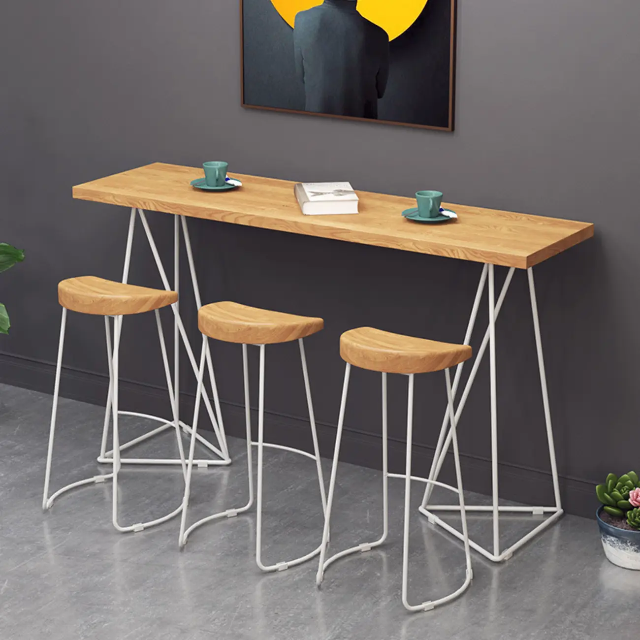 Glam Natural Finish Wooden Fixed Top Bar Tables Image - 3 | homeyfad