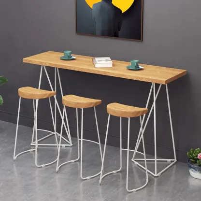Glam Natural Finish Wooden Fixed Top Bar Tables Image - 3