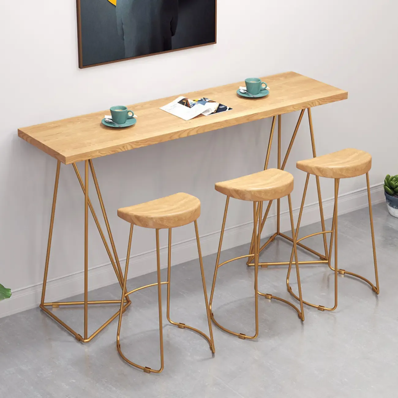 Glam Natural Finish Wooden Fixed Top Bar Tables Image - 4