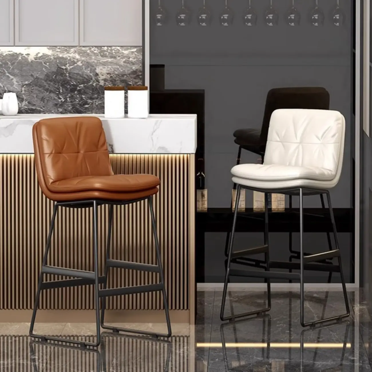 Saddle Metal Frame Leather Counter Bar Stools with Back Image - 1 | homeyfad