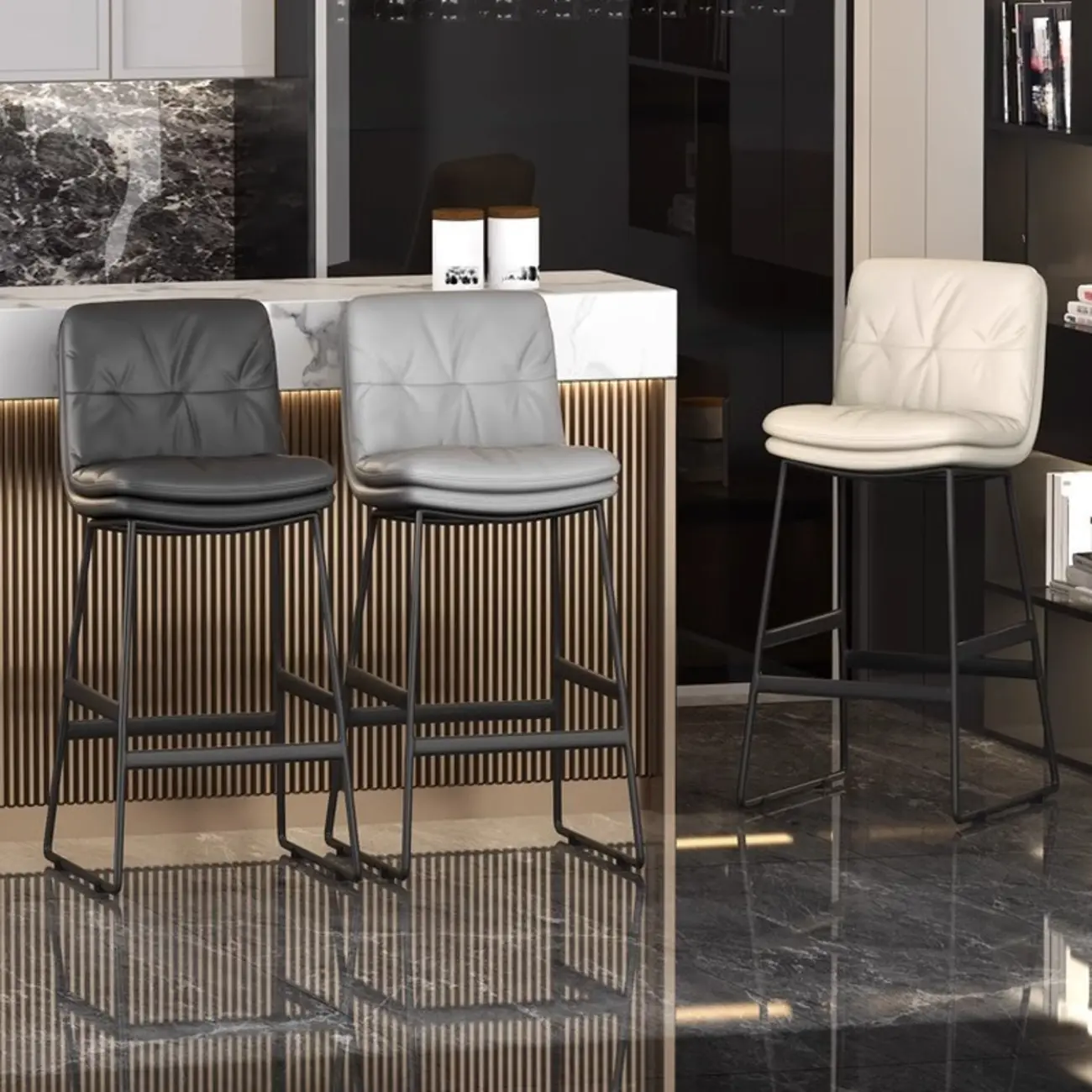 Saddle Metal Frame Leather Counter Bar Stools with Back Image - 2 | homeyfad