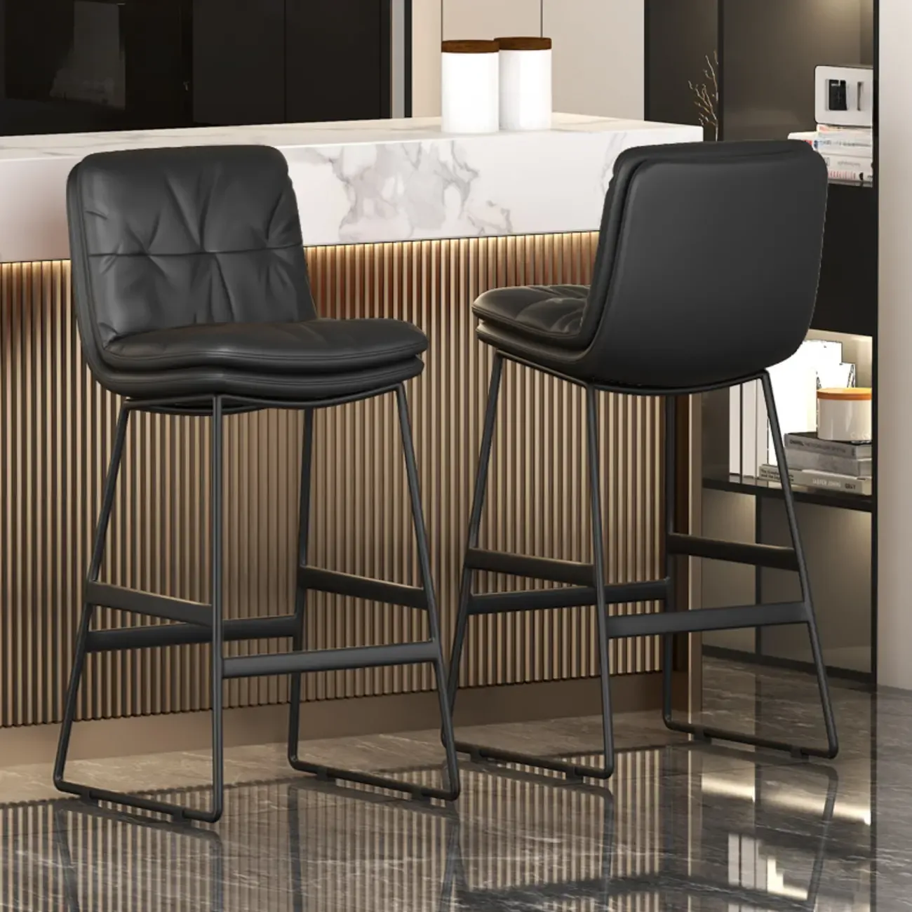 Saddle Metal Frame Leather Counter Bar Stools with Back Image - 3