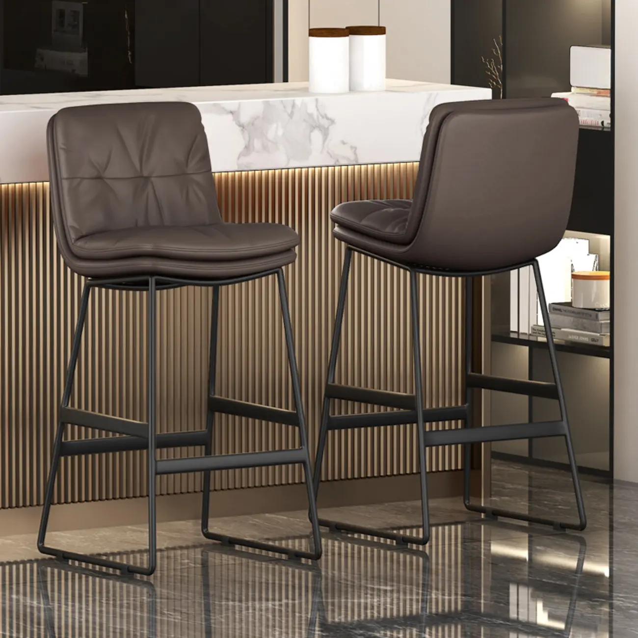 Saddle Metal Frame Leather Counter Bar Stools with Back Image - 4 | homeyfad