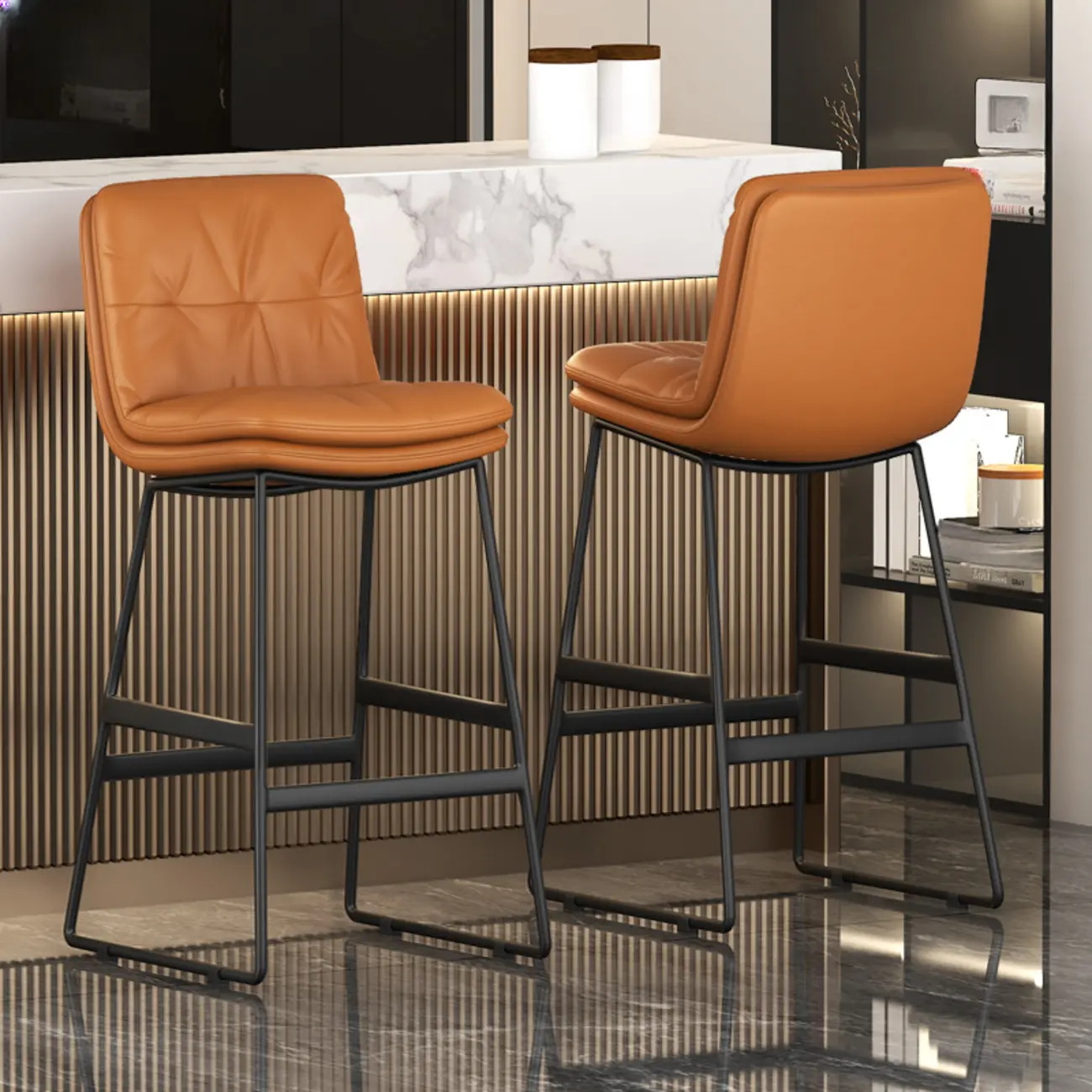 Saddle Metal Frame Leather Counter Bar Stools with Back Image - 8 | homeyfad