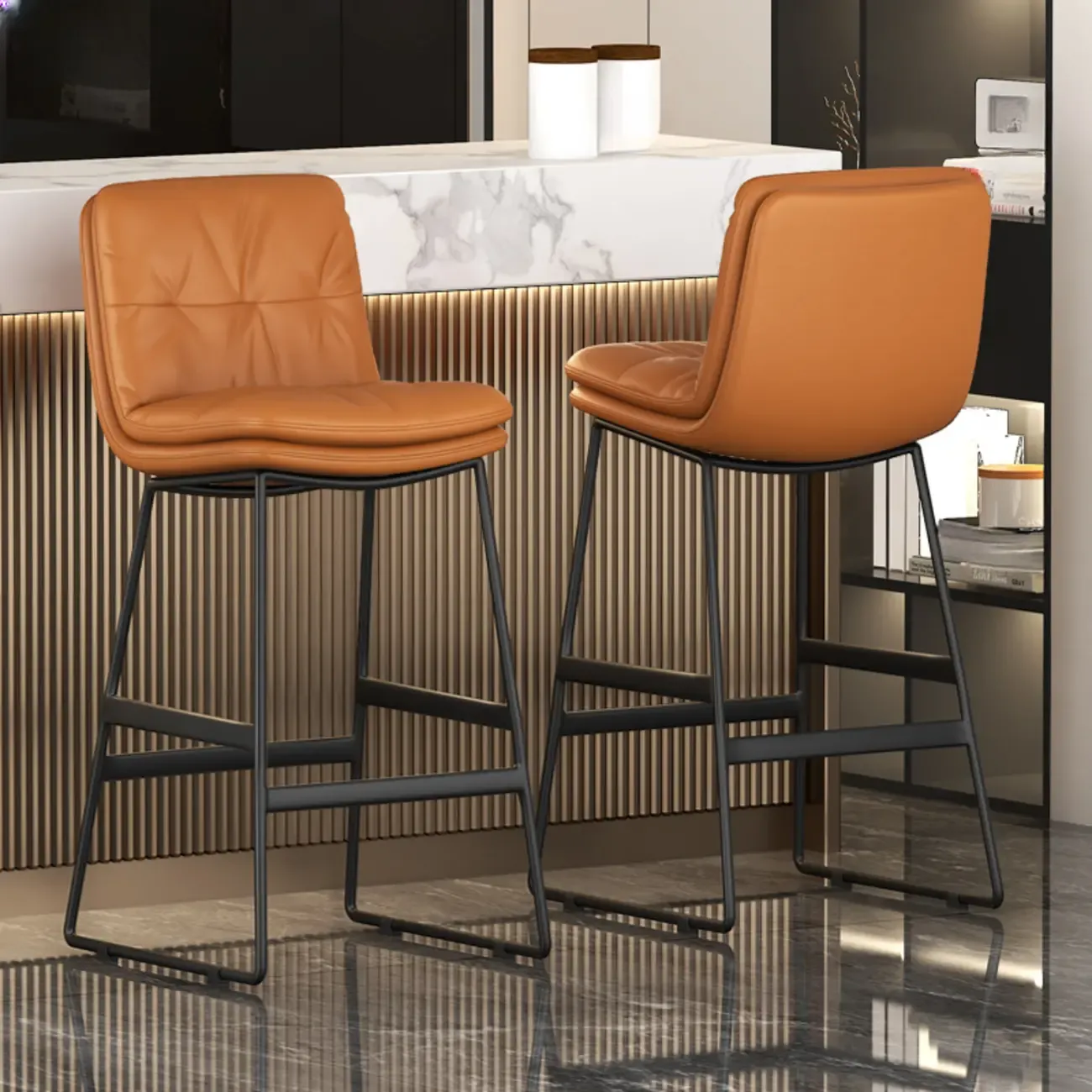 Saddle Metal Frame Leather Counter Bar Stools with Back Image - 8