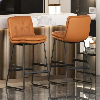 Saddle Metal Frame Leather Counter Bar Stools with Back Image - 8