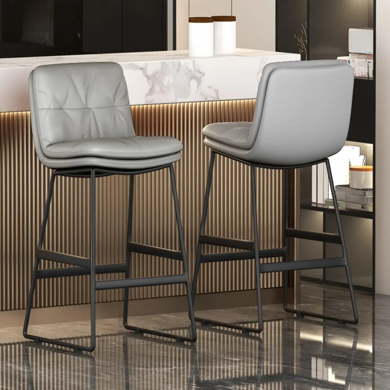 Saddle Metal Frame Leather Counter Bar Stools with Back Image - 6