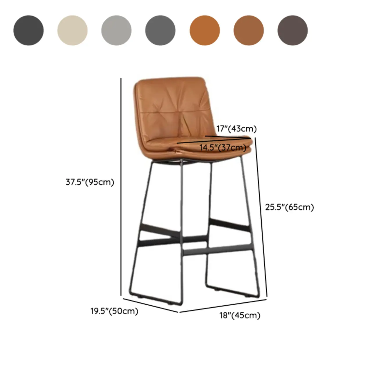 Saddle Metal Frame Leather Counter Bar Stools with Back #size