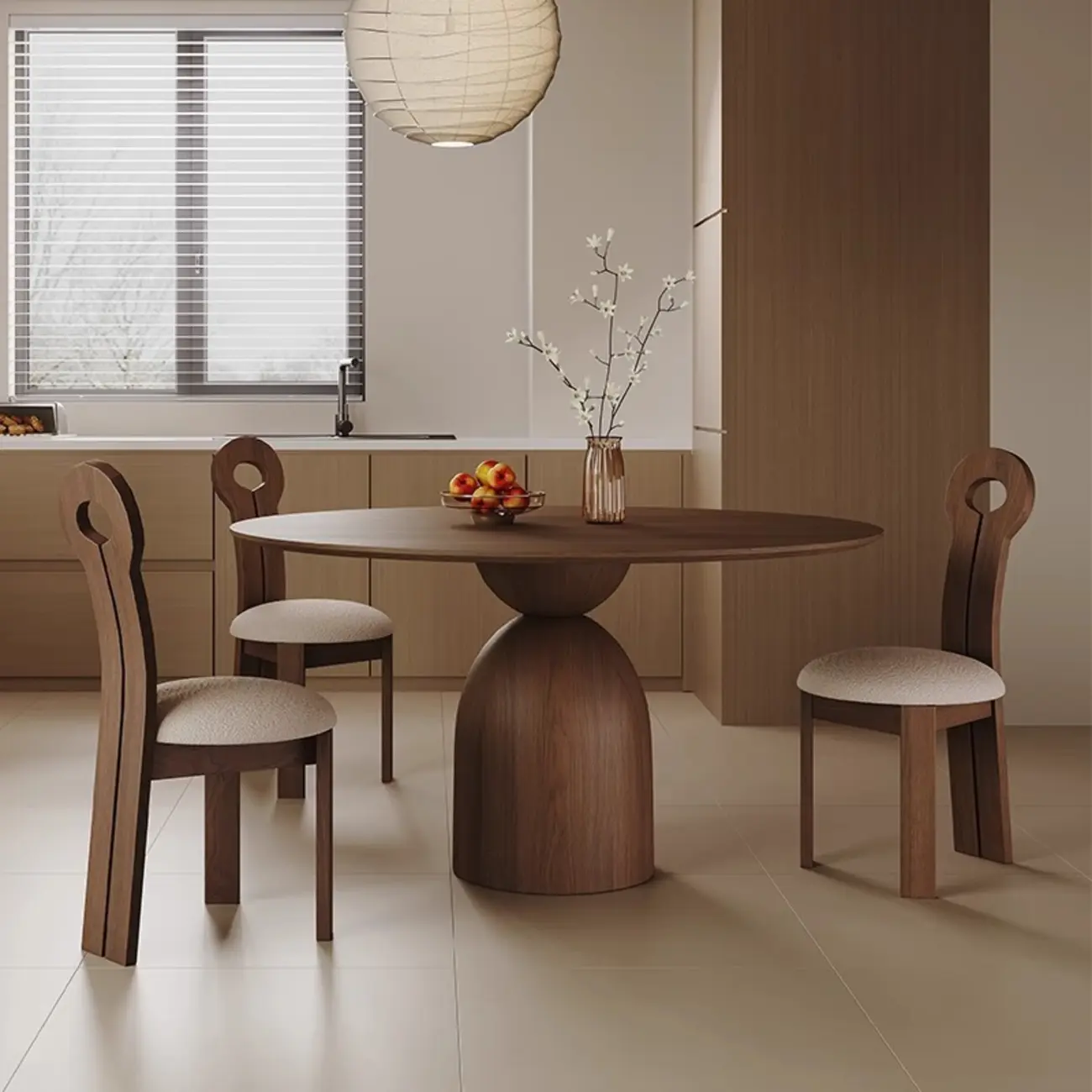 Modern Walnut Solid Wood Round Dining Table Image - 1 | homeyfad