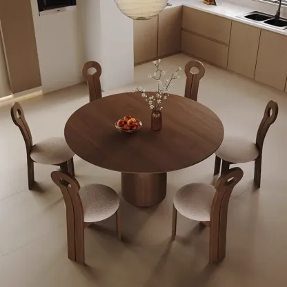 Modern Walnut Solid Wood Round Dining Table Image - 2