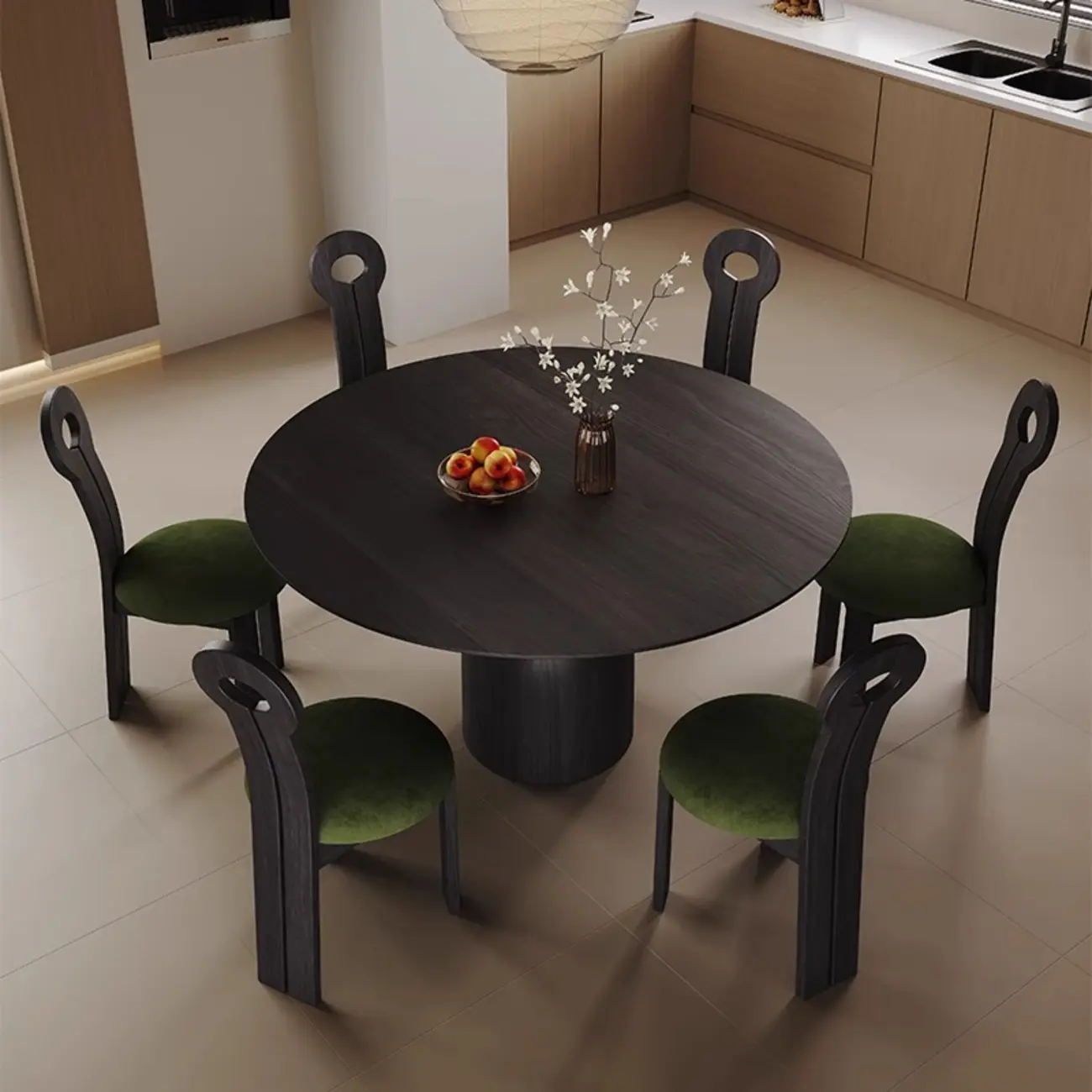 Modern Walnut Solid Wood Round Dining Table Image - 3 | homeyfad