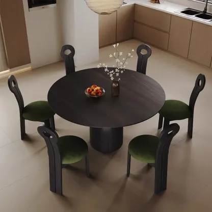 Modern Walnut Solid Wood Round Dining Table Image - 3